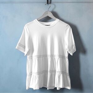 ASOS White Lace Trim Tiered Peplum Oversized Top Size 6 #cottagecore